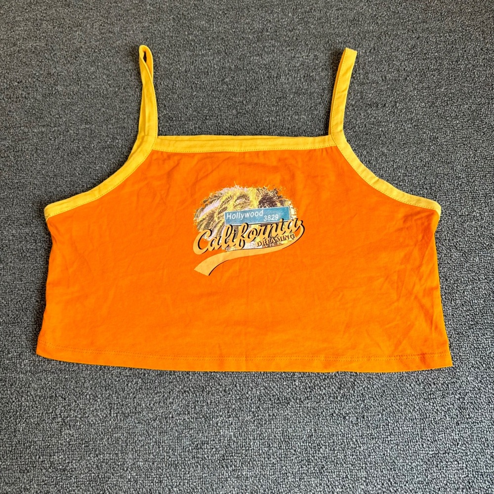 Primark Orange California Dreaming Crop Cami Tank‎ Top Graphic Women's Small